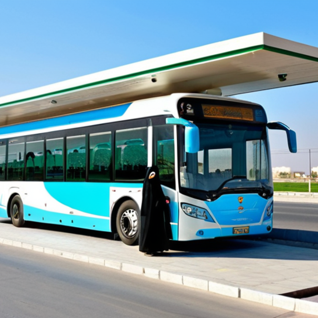 투르크메니스탄 교통 수단 - Modern Ashgabat Bus Stop**

"A modern, clean bus stop in Ashgabat, Turkmenistan, featuring a comfort...