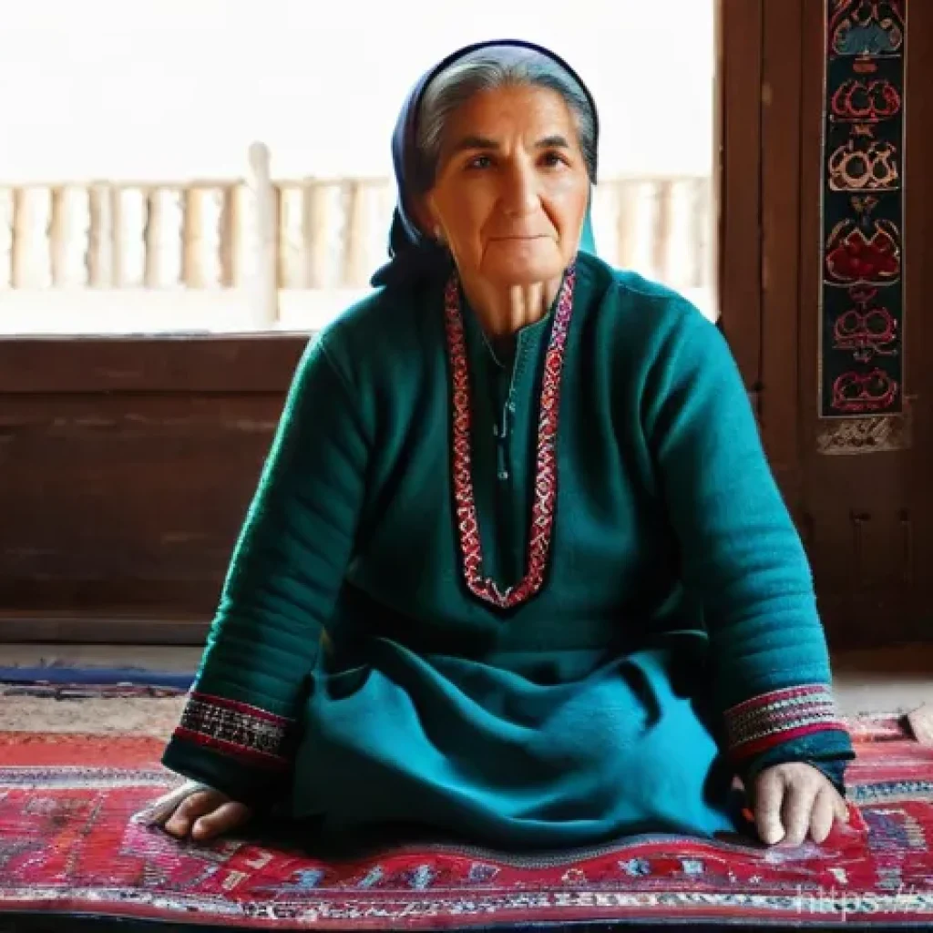 투르크메니스탄 기념품 추천 - Turkmen Carpet Weaver in a Traditional Setting**
"A serene and detailed portrait of an elderly Turkm...