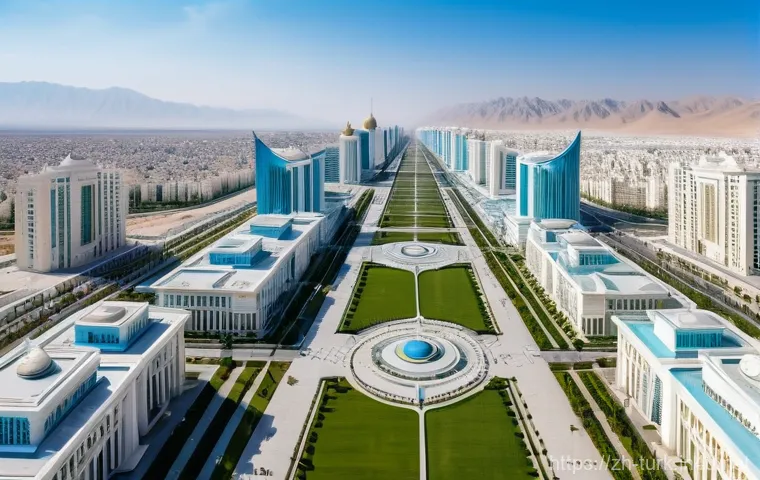 투르크메니스탄 건축 스타일 - Prompt 1: Daytime - Ashgabat's Pristine White Grandeur**