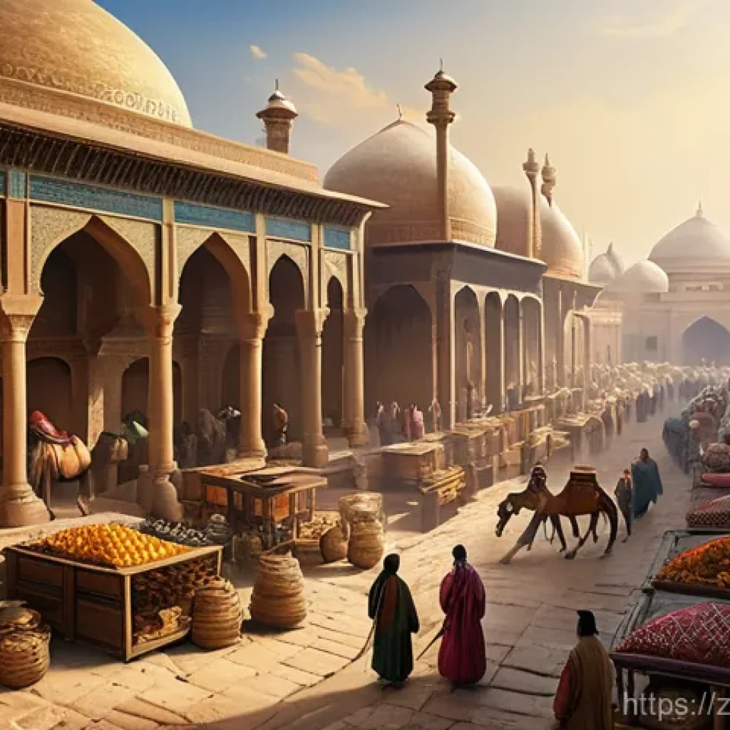 투르크메니스탄 주요 사건 연대기 - **Prompt:** "A vibrant, panoramic view of the ancient city of Merv during its peak on the Silk Road....