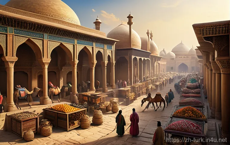 투르크메니스탄 주요 사건 연대기 - **Prompt:** "A vibrant, panoramic view of the ancient city of Merv during its peak on the Silk Road....