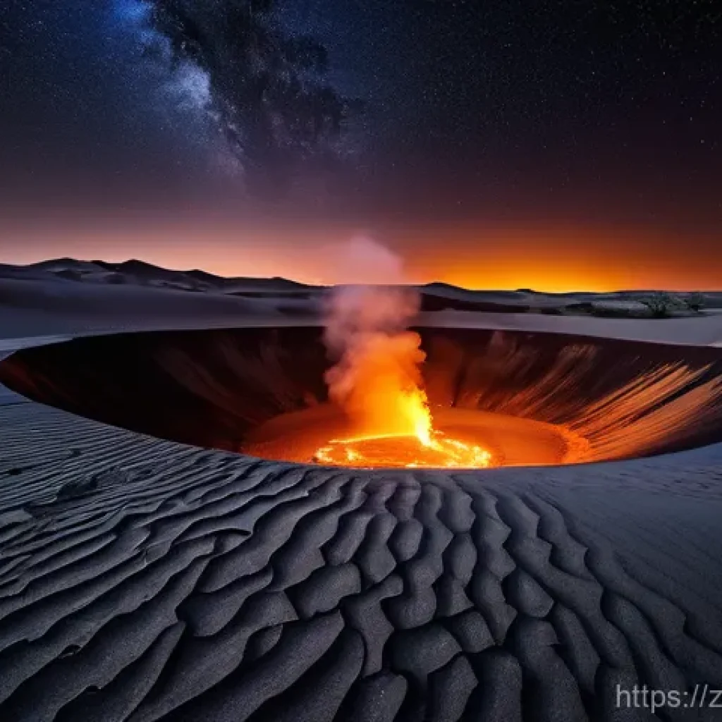 투르크메니스탄 자연 풍경 - **Prompt 1: Darvaza "Door to Hell" Gas Crater at Night**
    A breathtaking, wide-angle, hyperrealis...