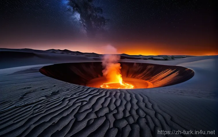 투르크메니스탄 자연 풍경 - **Prompt 1: Darvaza "Door to Hell" Gas Crater at Night**
    A breathtaking, wide-angle, hyperrealis...