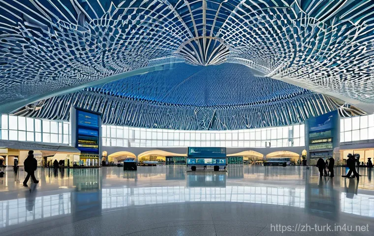 투르크메니스탄 항공편 정보 - **Ashgabat International Airport: Modern Arrival**
    A wide-angle interior shot of the main termin...