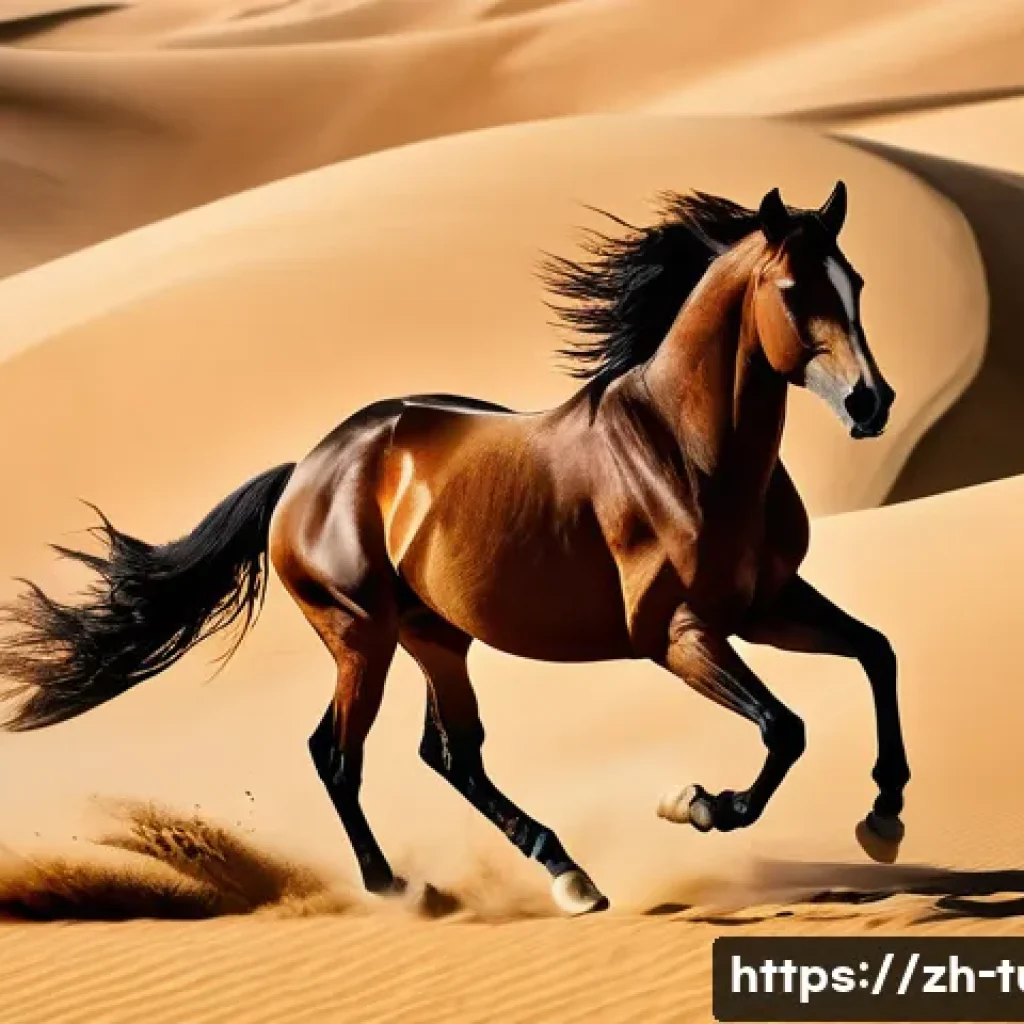 투르크메니스탄 문화의 독특한 점 - **A majestic Akhal-Teke horse, renowned for its golden sheen, gracefully galloping across the vast, ...